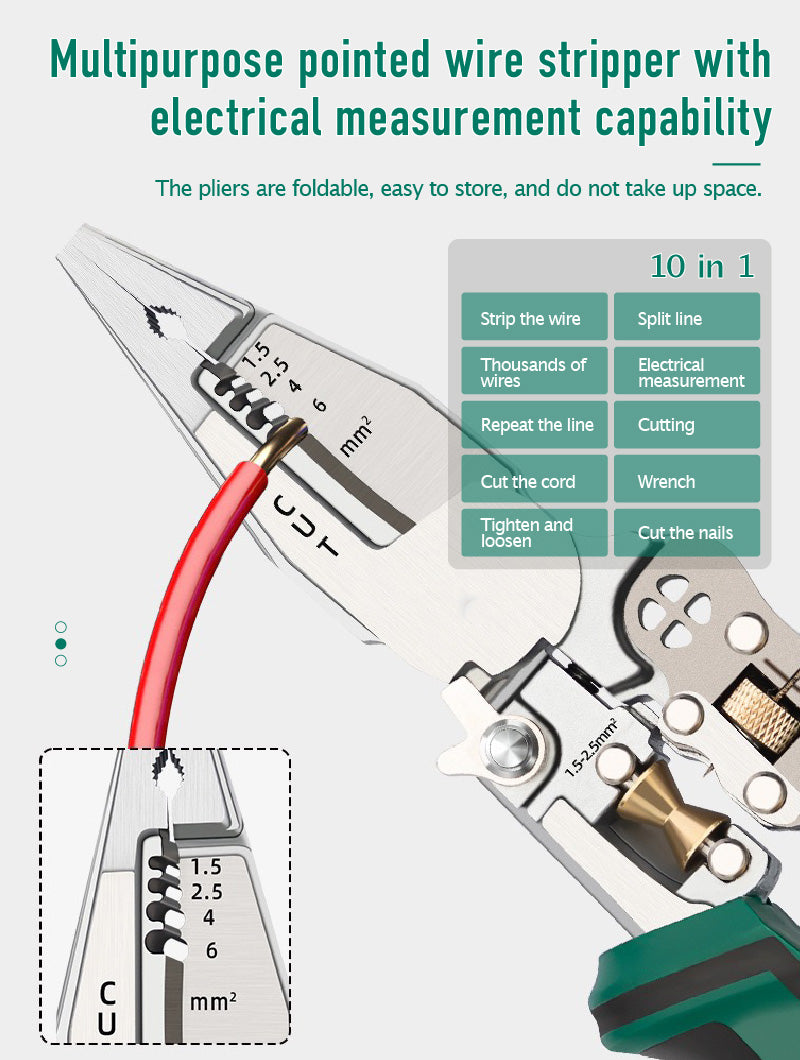 Multi-function pointed-nosed wire stripping pliers