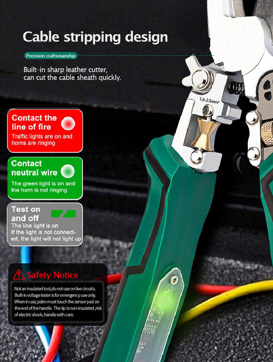 Multi-function pointed-nosed wire stripping pliers