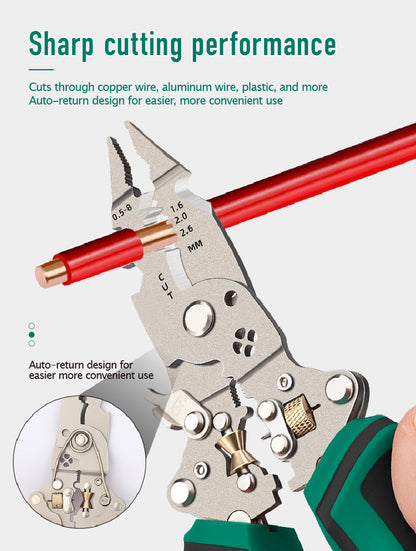 Multi-function pointed-nosed wire stripping pliers