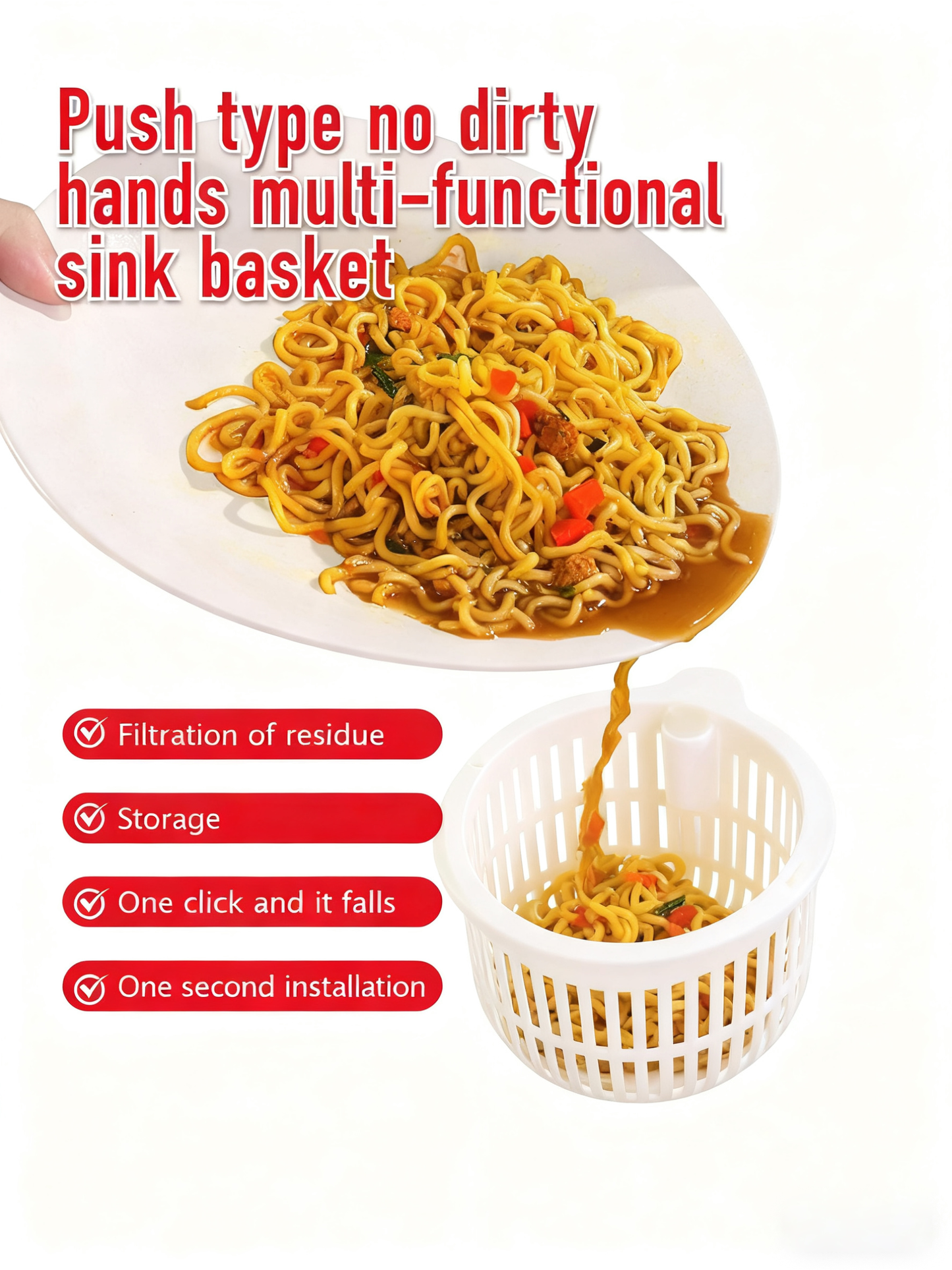 Anzgnz-[No dirty hands] Push-type multi-function sink hanging basket