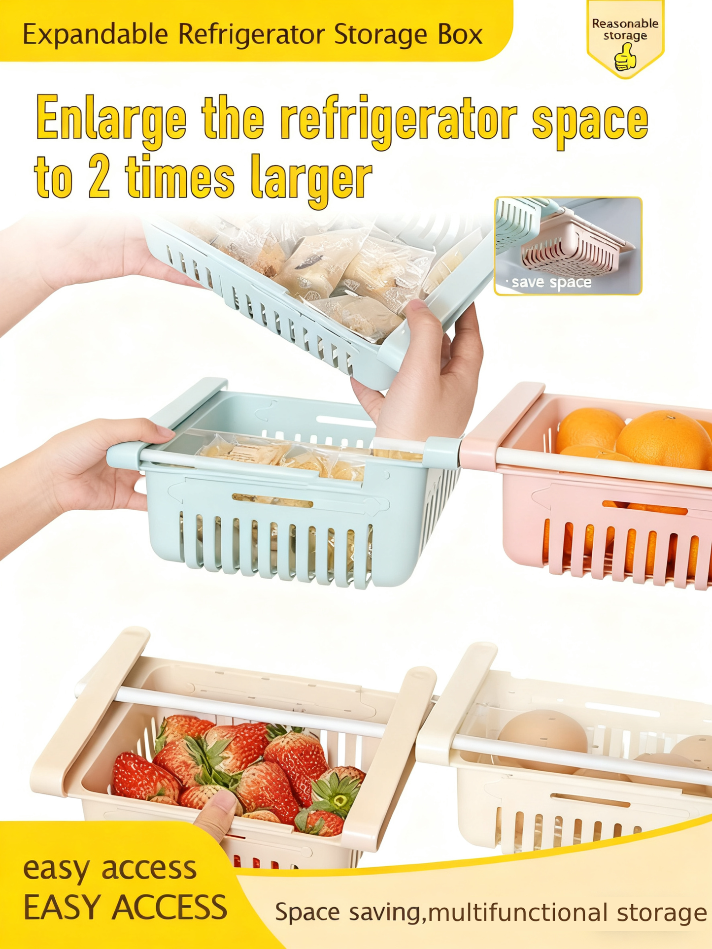 Anzgnz-Expandable Refrigerator Storage Box
